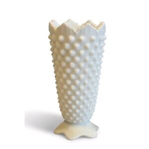 Fenton Hobnail Milk Glass Small Crown Top Vase 5"x2½"x2¼" EUC Vintage MCM Décor